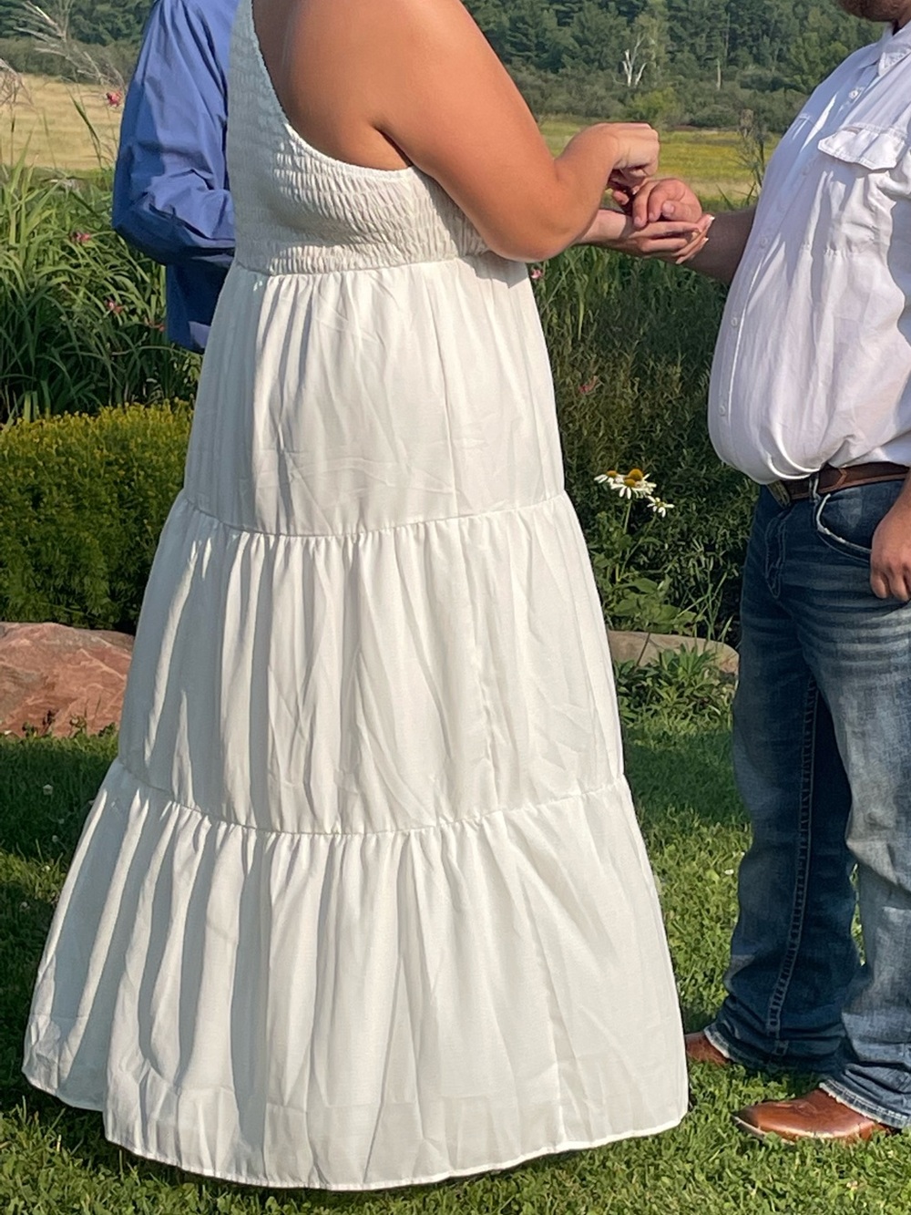 White Tiered Maxi Dress - Sleeveless Smocked Bodice